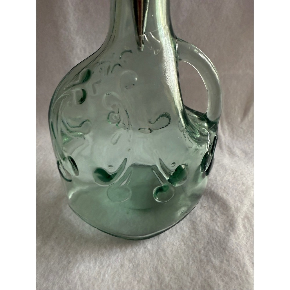 Vtg. Canada Pale Green Glass Decanter Bottle-3D Design Decor w/decorative stop - Picture 9 of 9